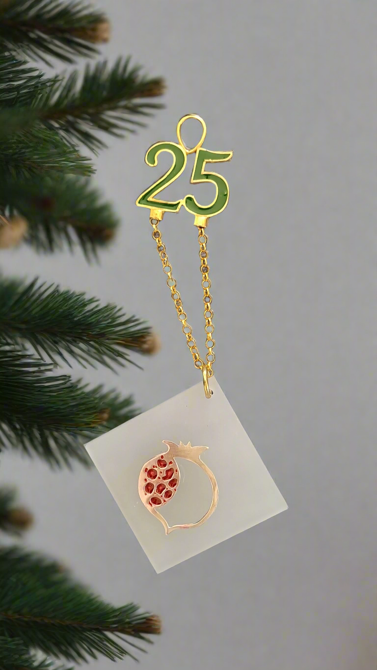 Sterling silver charm on Plexiglas - Pomegranate charm