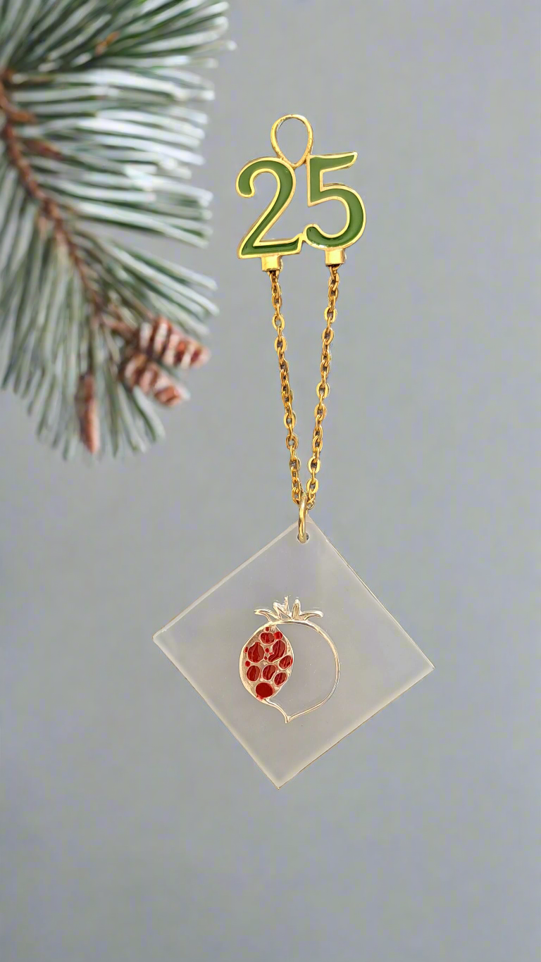 Sterling silver charm on Plexiglas - Pomegranate charm