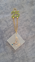 Sterling silver charm on Plexiglas - Sailboat charm