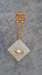 Sterling silver charm on Plexiglas - Sailboat charm