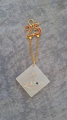 Sterling silver charm on Plexiglas - Sailboat charm