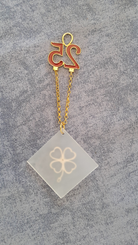 Sterling silver charm on plexiglass - Four Leaf clover