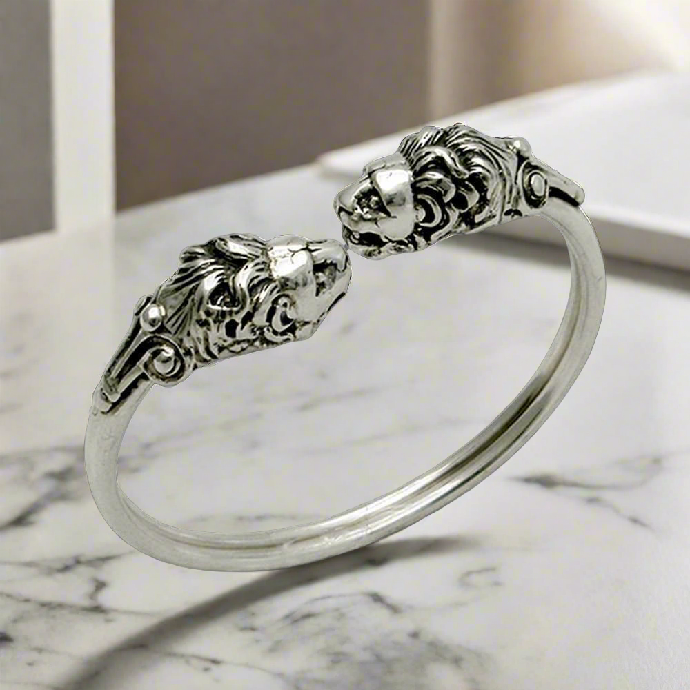 Two Headed Lion Bangle, Ancient Greek Bangle, Sterling Silver Bangle, Greek Jewelry