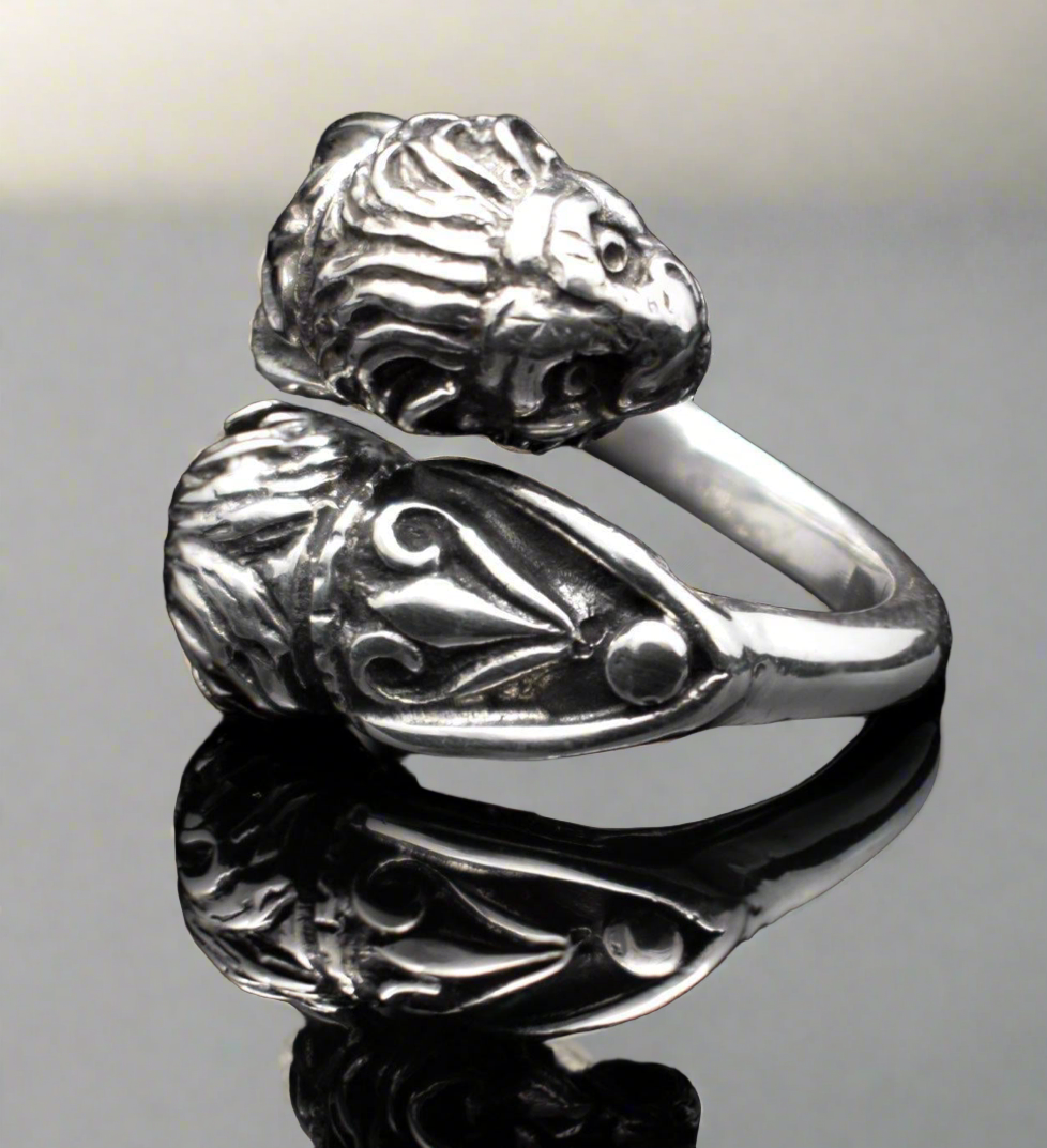 Two Headed Lion Ring, Ancient Greek Ring, Sterling Silver ring, Greek Jewelry