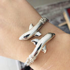 Two Headed Minoan Dolphins Torc Bangle in Sterling Silver (B-80)